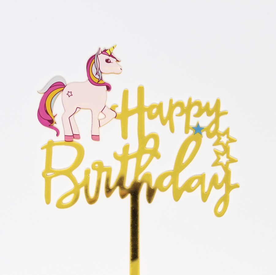 Happy Birthday Acrylic Gold Cake Topper