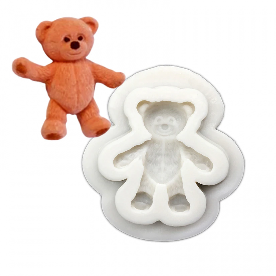 Small Teddy Bear Holding Flowers Silicone Mold - Mia Cake House